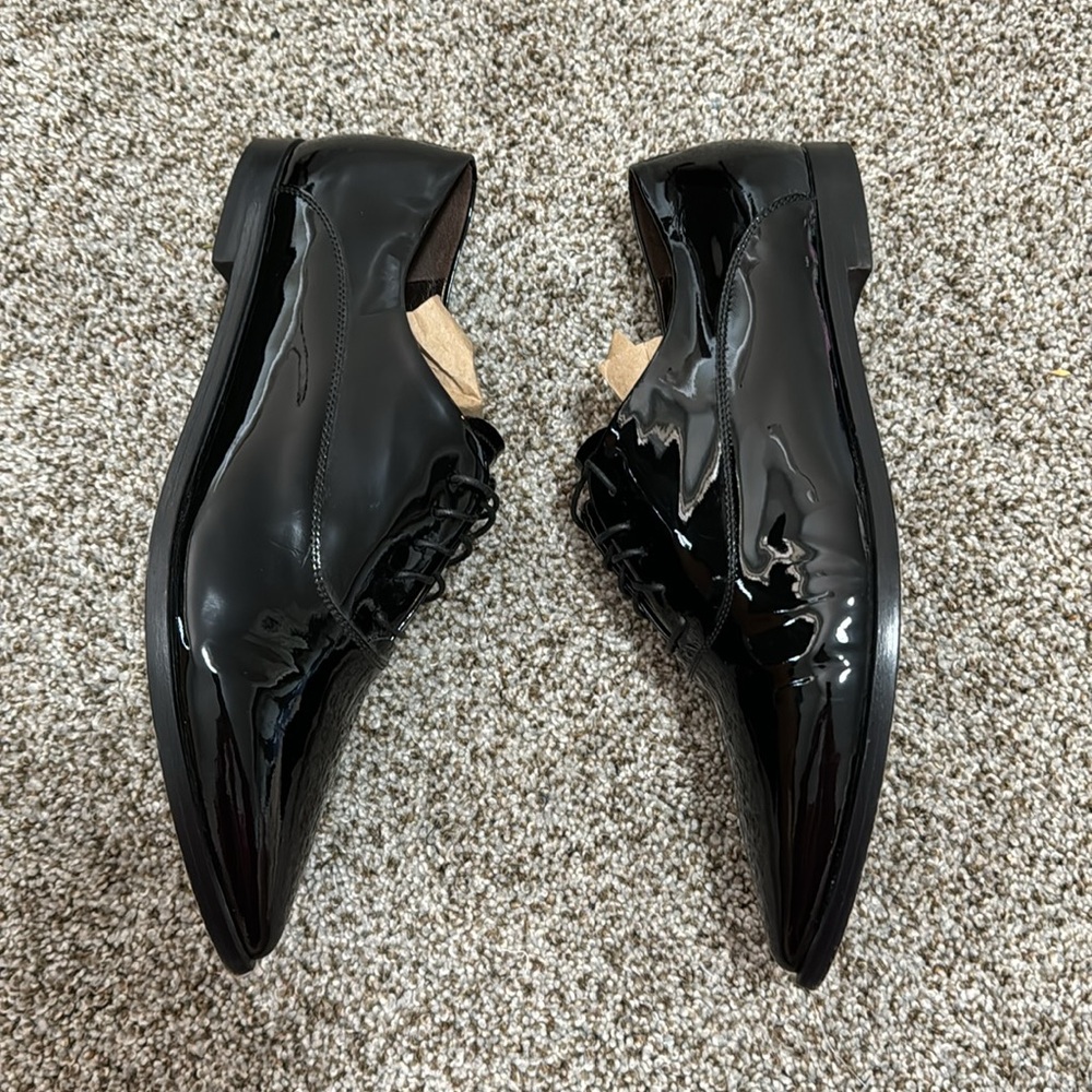 AGL Women's Patent Leather Pointy Toe Oxford EUC Size 10.5 In Black EURO SZ 41.5 - Picture 5 of 10